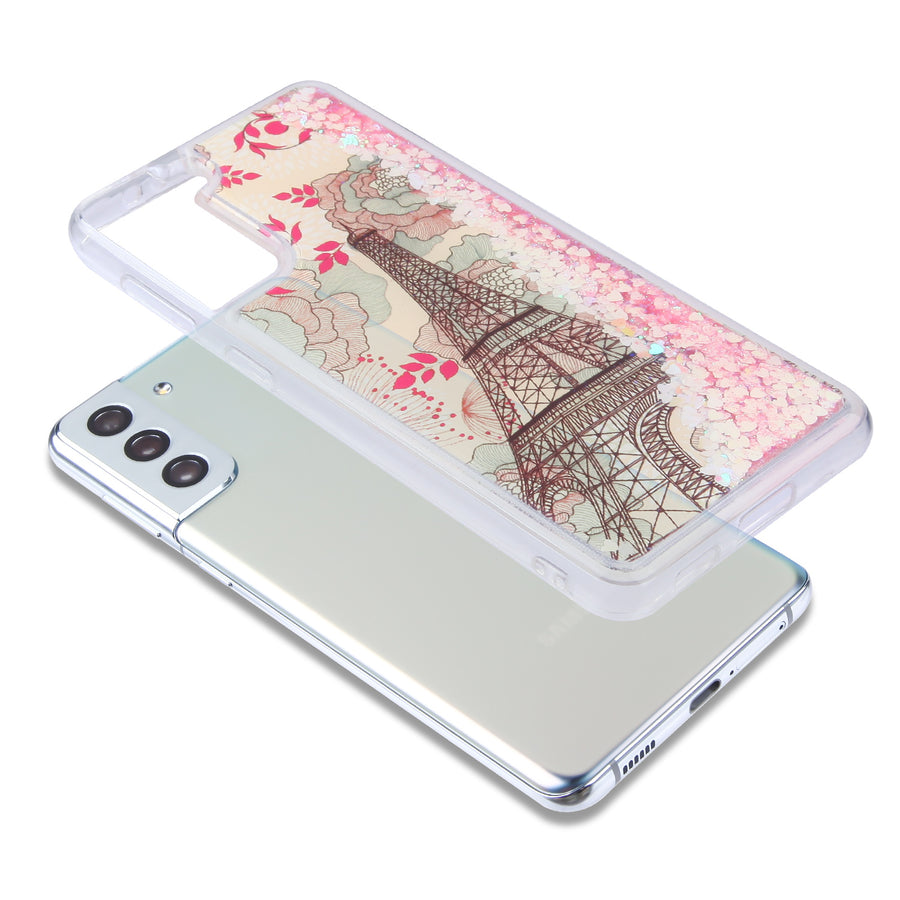 MyBat Quicksand Glitter Hybrid Protector Cover for Samsung Galaxy S21 Plus - Eiffel Tower & Pink Hearts - MSS21PCSGTMM014-7.jpg