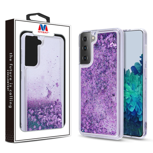 MyBat Quicksand Glitter Hybrid Protector Cover for Samsung Galaxy S21 Plus - Hearts & Purple - MSS21PCSGTMS041-1.jpg