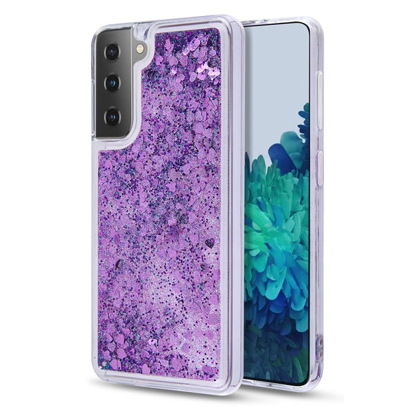 MyBat Quicksand Glitter Hybrid Protector Cover for Samsung Galaxy S21 Plus - Hearts & Purple - MSS21PCSGTMS041-2.jpg