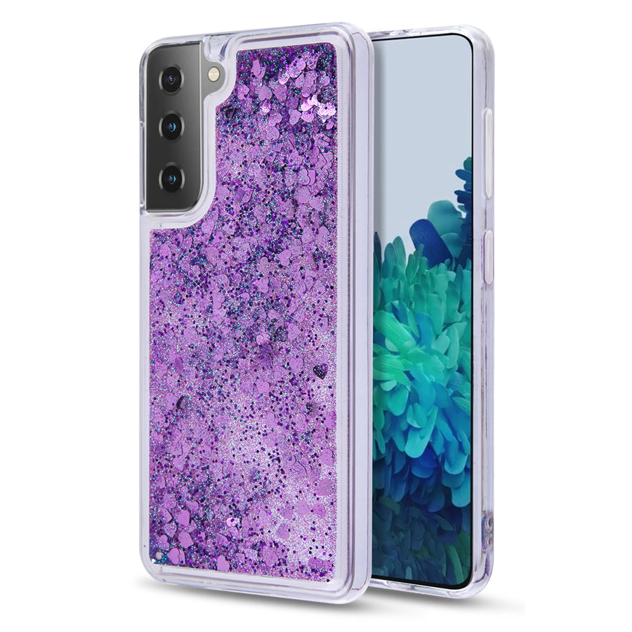 MyBat Quicksand Glitter Hybrid Protector Cover for Samsung Galaxy S21 Plus - Hearts & Purple - MSS21PCSGTMS041-2.jpg
