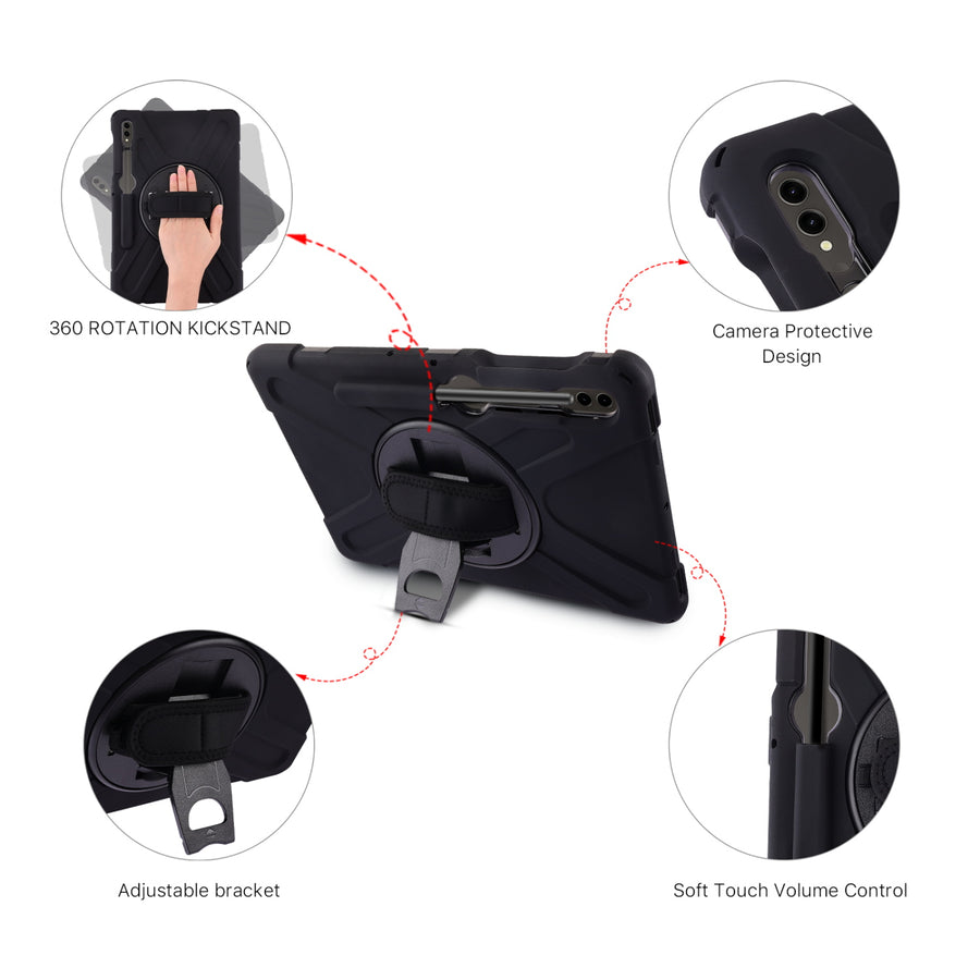 MyBat Rotatable Stand Protector Case (with Wristband) for Samsung Galaxy Tab S9+ / Galaxy Tab S10+ - Black / Black - MSTS9PCSRSSS001-3.jpg