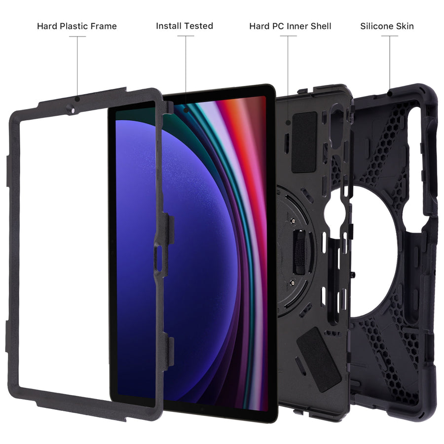 MyBat Rotatable Stand Protector Case (with Wristband) for Samsung Galaxy Tab S9+ / Galaxy Tab S10+ - Black / Black - MSTS9PCSRSSS001-4.jpg