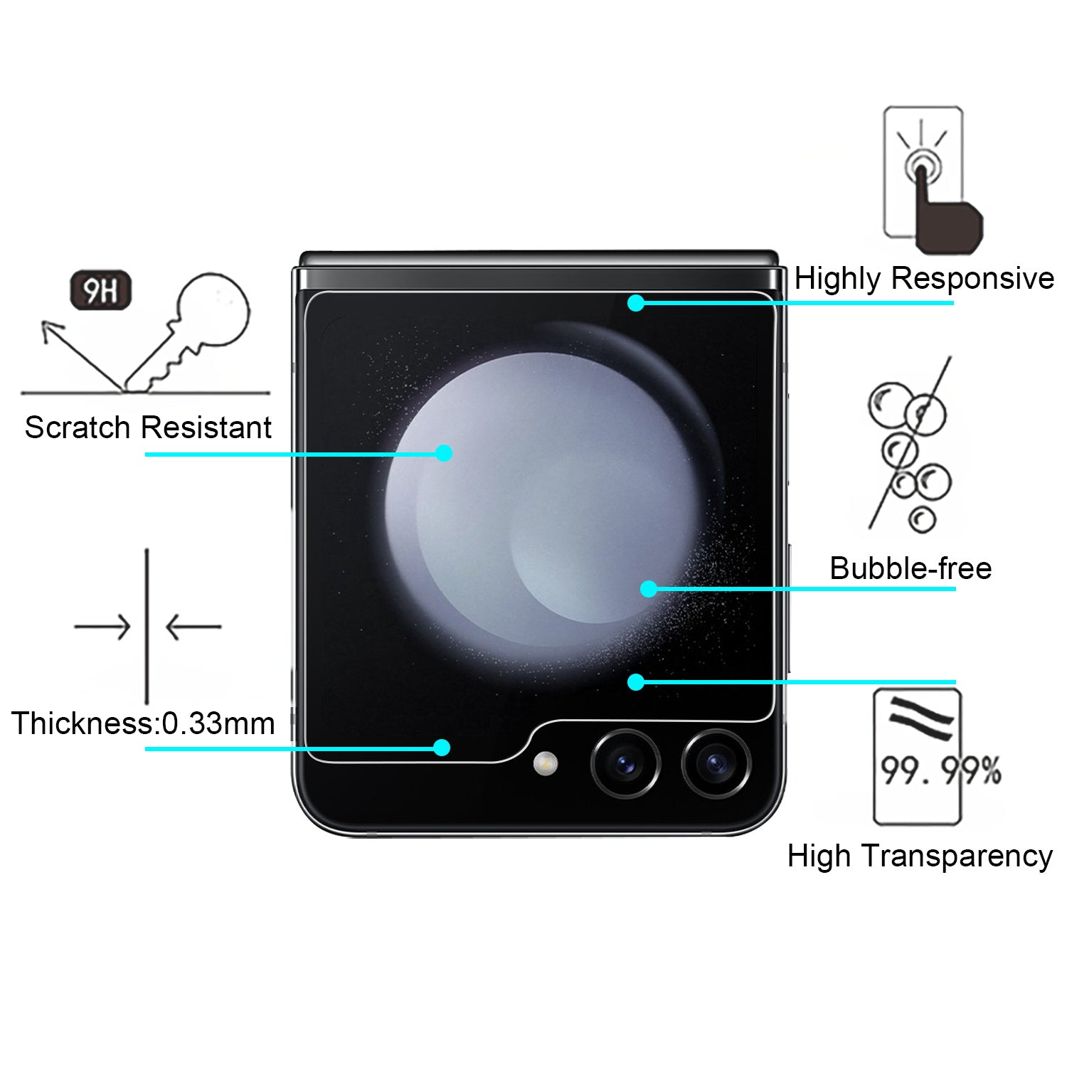 MyBat Tempered Glass Screen Protector (2.5D) for Samsung Galaxy Z Flip5 - Clear - MSZFP5SC90-4.jpg