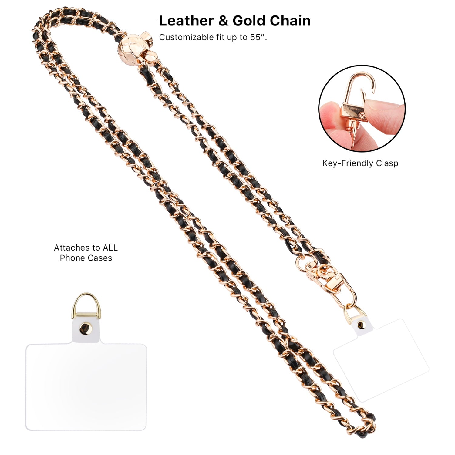 MyBat Onyx Luxe Adorn Series Chain Crossbody Phone Strap - Black / Gold - MUNPCH031-5.jpg