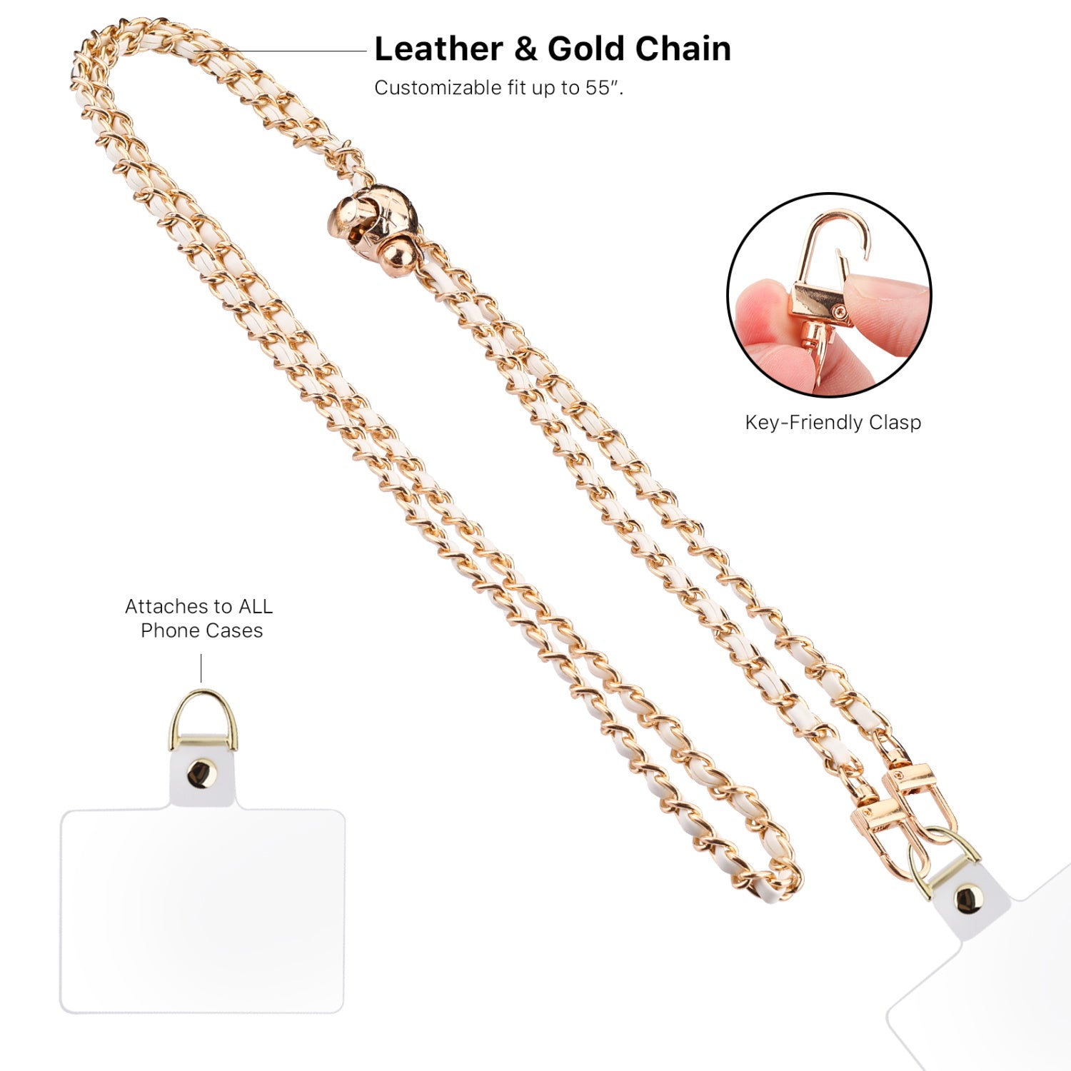 MyBat Gilded Ivory Adorn Series Chain Crossbody Phone Strap - White / Gold - MUNPCH033-5.jpg