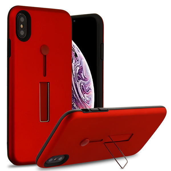 Airium Finger Grip Hybrid Protector Cover (with Silicone Strap & Metal Stand) for Apple iPhone XS Max - Red / Black - NIPXSMAXHPCFGSO004WP-1.jpg