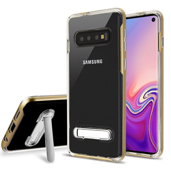Airium Hybrid Protector Cover (with Magnetic Metal Stand) for Samsung Galaxy S10 - Gold / Transparent Clear - NSAMS10HPCSAAS824WP-1.jpg