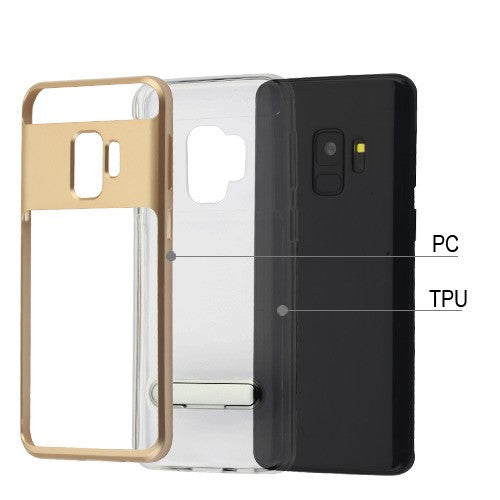 Airium Hybrid Protector Cover (with Magnetic Metal Stand) for Samsung Galaxy S9 - Gold / Transparent Clear - NSAMS9HPCSAAS824NP-2.jpg