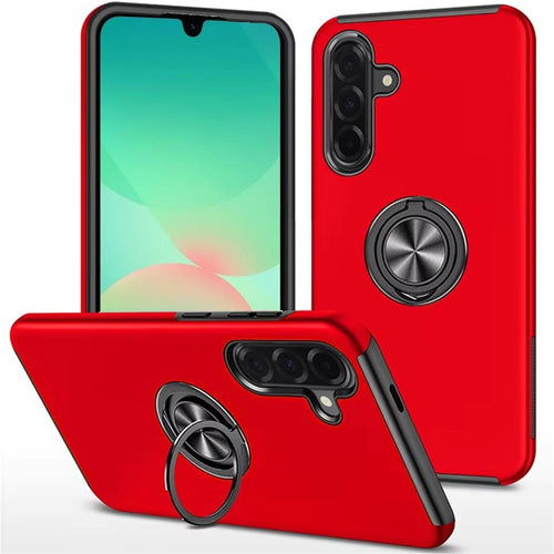 Chief Oil Painted Magnetic Ring Stand Hybrid Case Cover For Samsung Galaxy A27 - Red - QBCHIEF-A27-RED.jpg