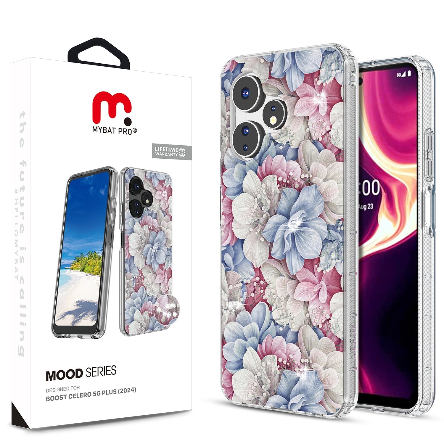 MyBat Pro Mood Series Case (with Diamonds) for Boost Celero 5G Plus (2024) - Floral Gems