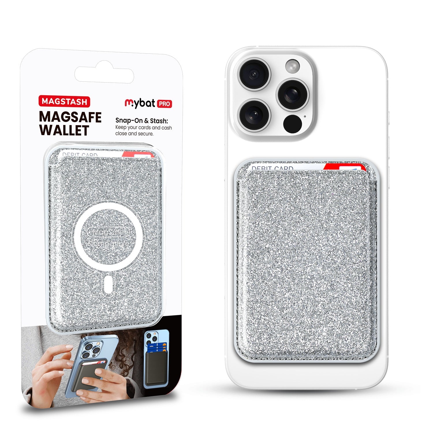MyBat Pro MagStash MagSafe Wallet - Silver Shimmer