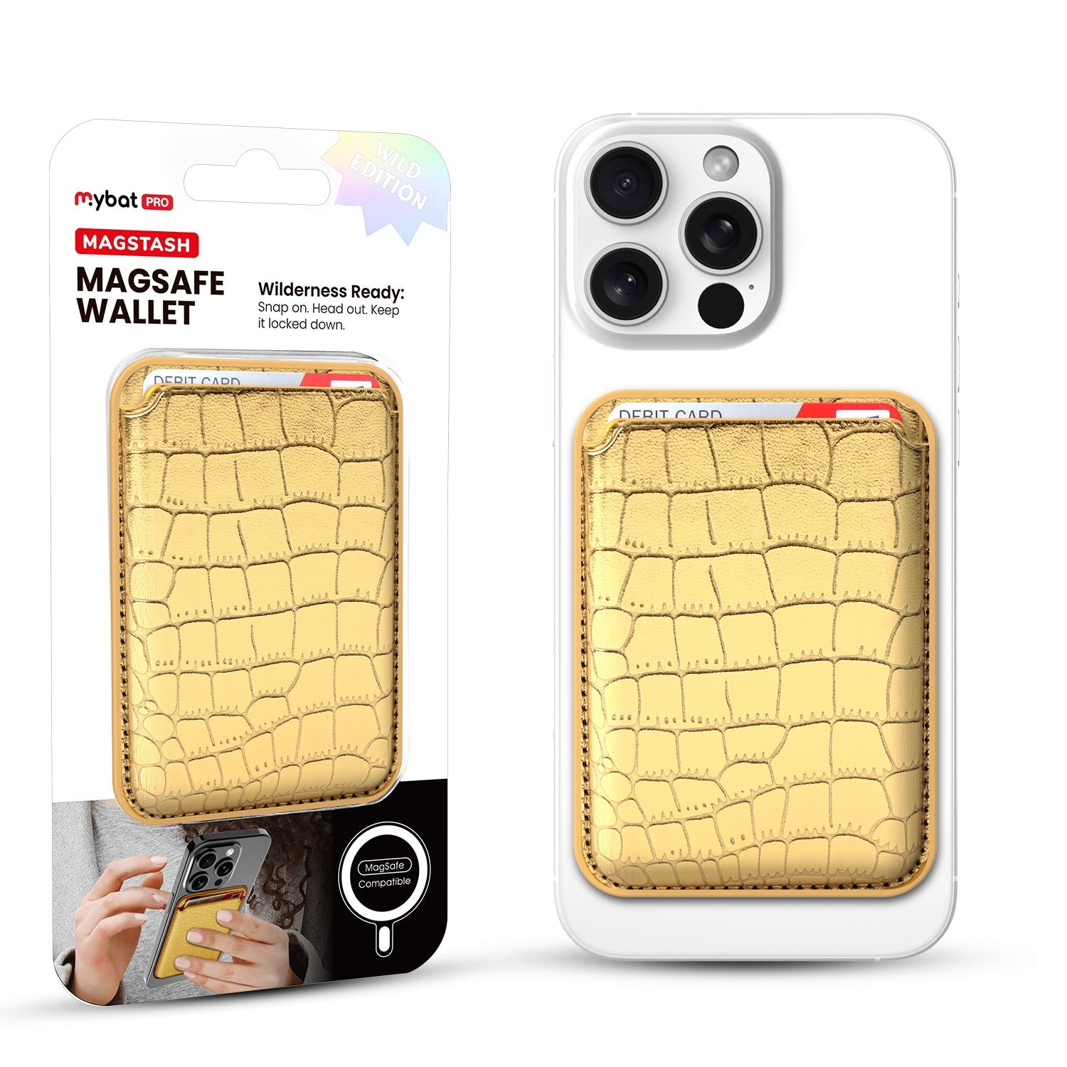 MyBat Pro MagStash Wild MagSafe Wallet - Crocodile Embossed - Gold
