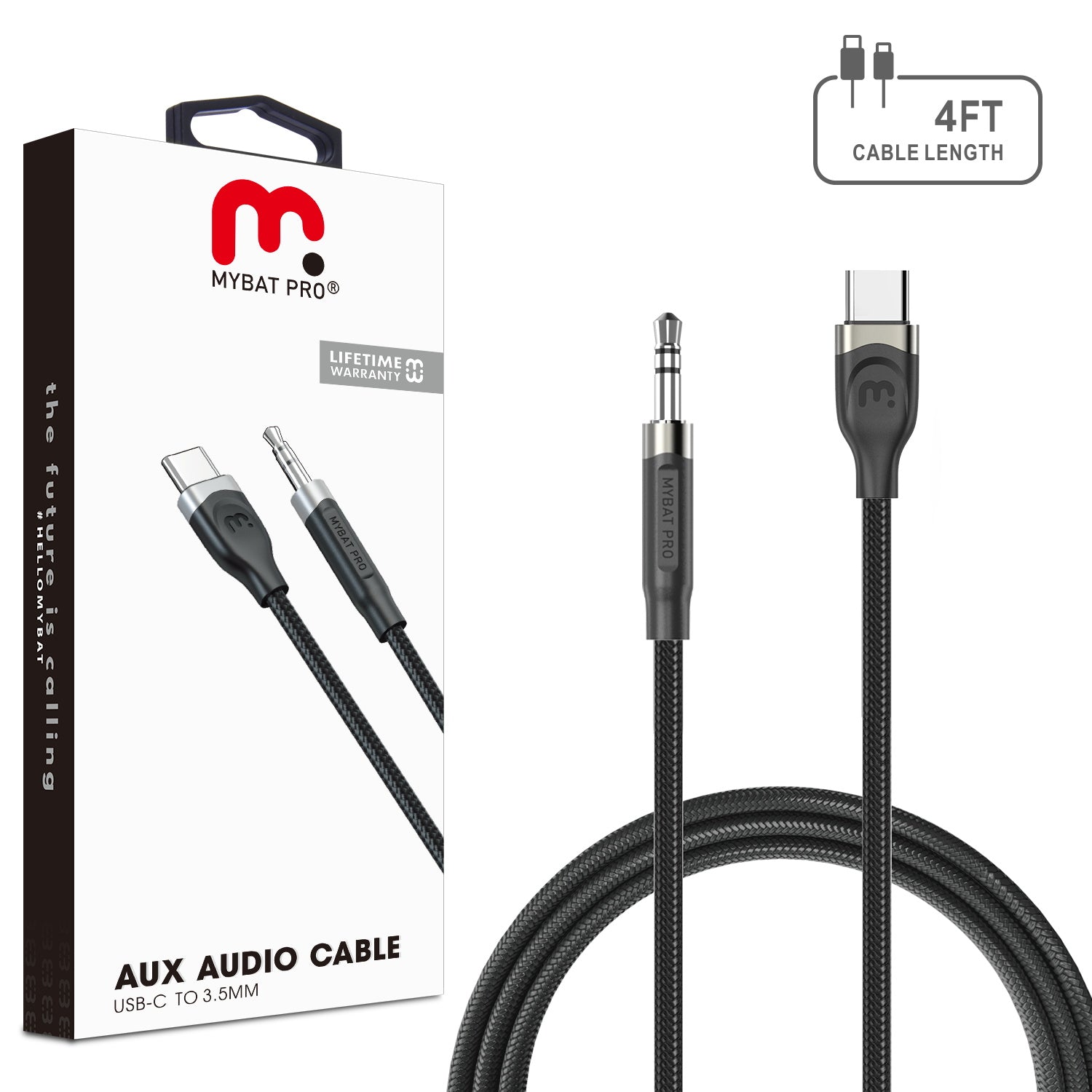 MyBat Pro USB-C to 3.5mm Male Audio Cable - 4 FT - Black