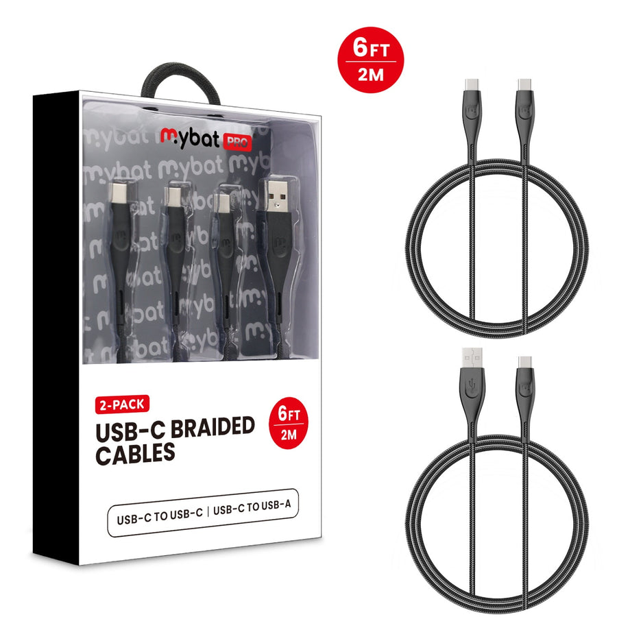 MyBat Pro USB-C Braided Charging Cable Bundle - 2 Pack - Black