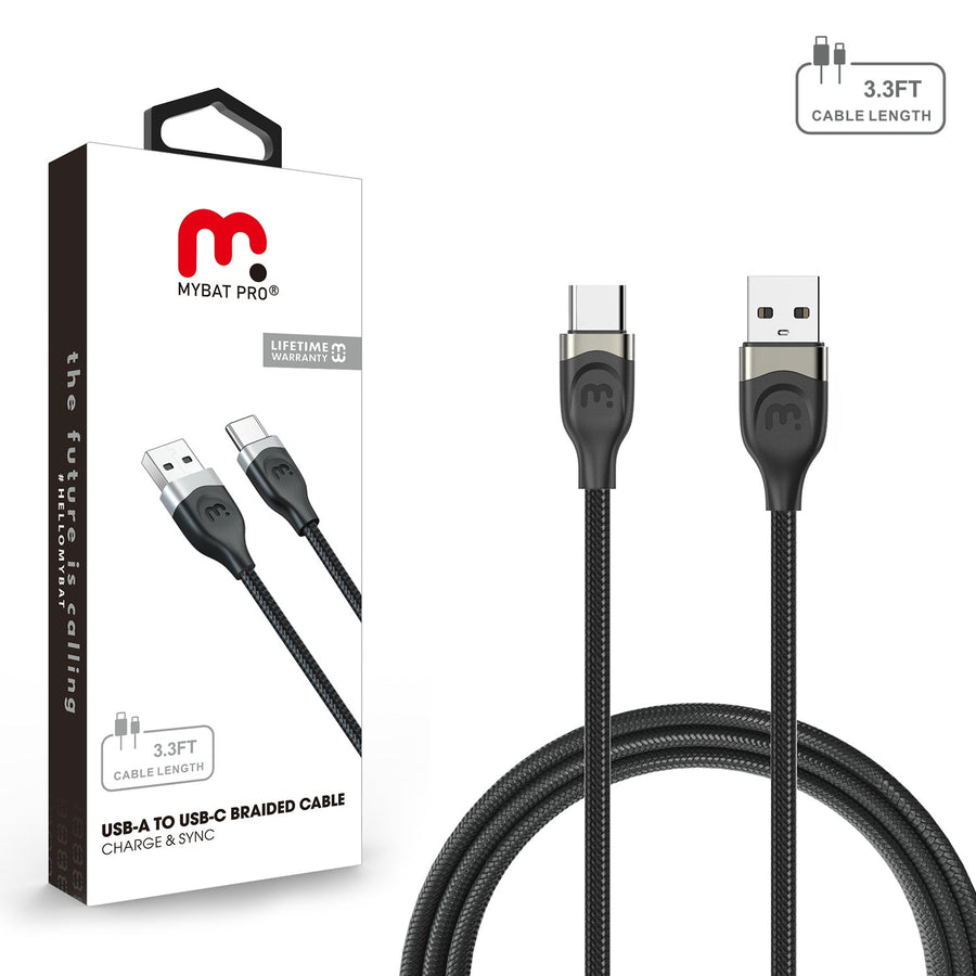 MyBat Pro USB-A to USB-C Braided Cable - 3FT - Black