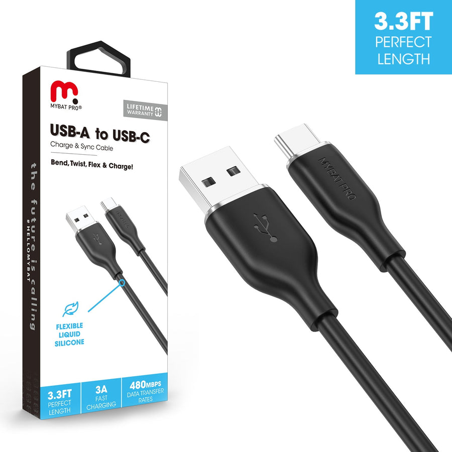 MyBat Pro USB-A to USB-C Liquid Silicone Cable - 3FT - Black