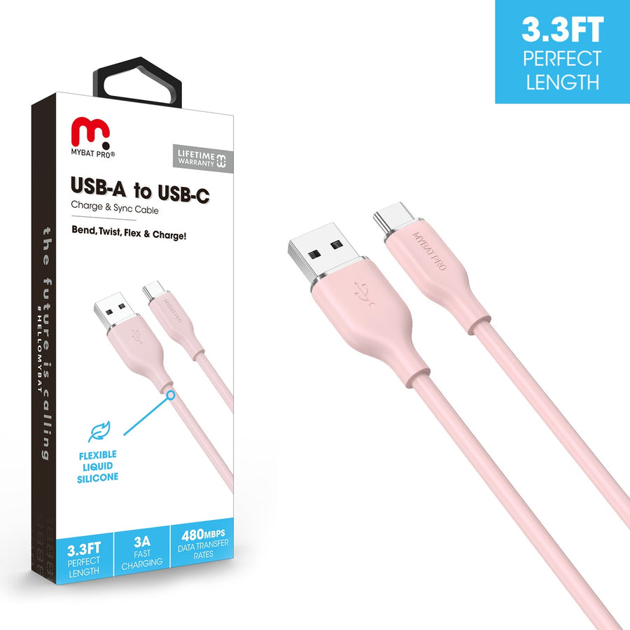 MyBat Pro USB-A to USB-C Liquid Silicone Cable - 3FT - Pink