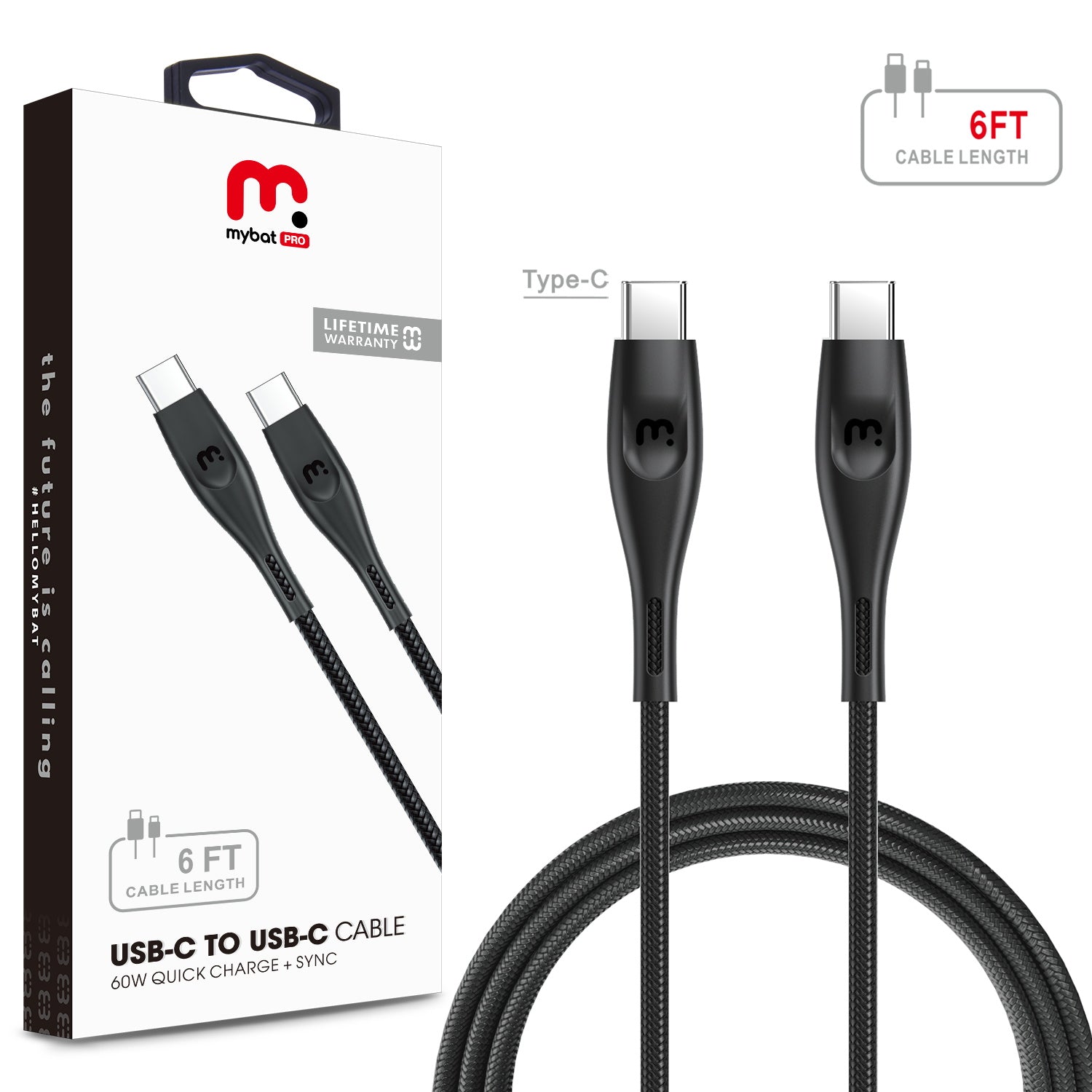MyBat Pro USB-C to USB-C Cable - 6 FT - Black