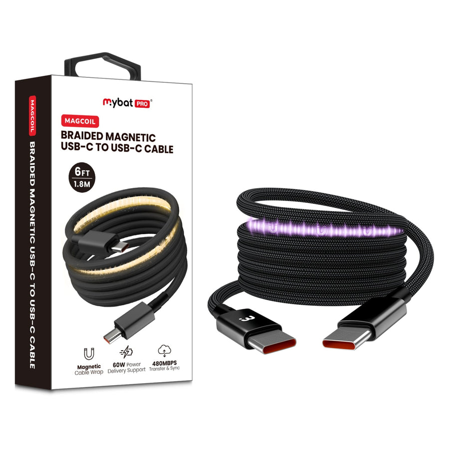 MyBat Pro MagCoil USB-C to USB-C Braided Magnetic Cable - 6FT - Black