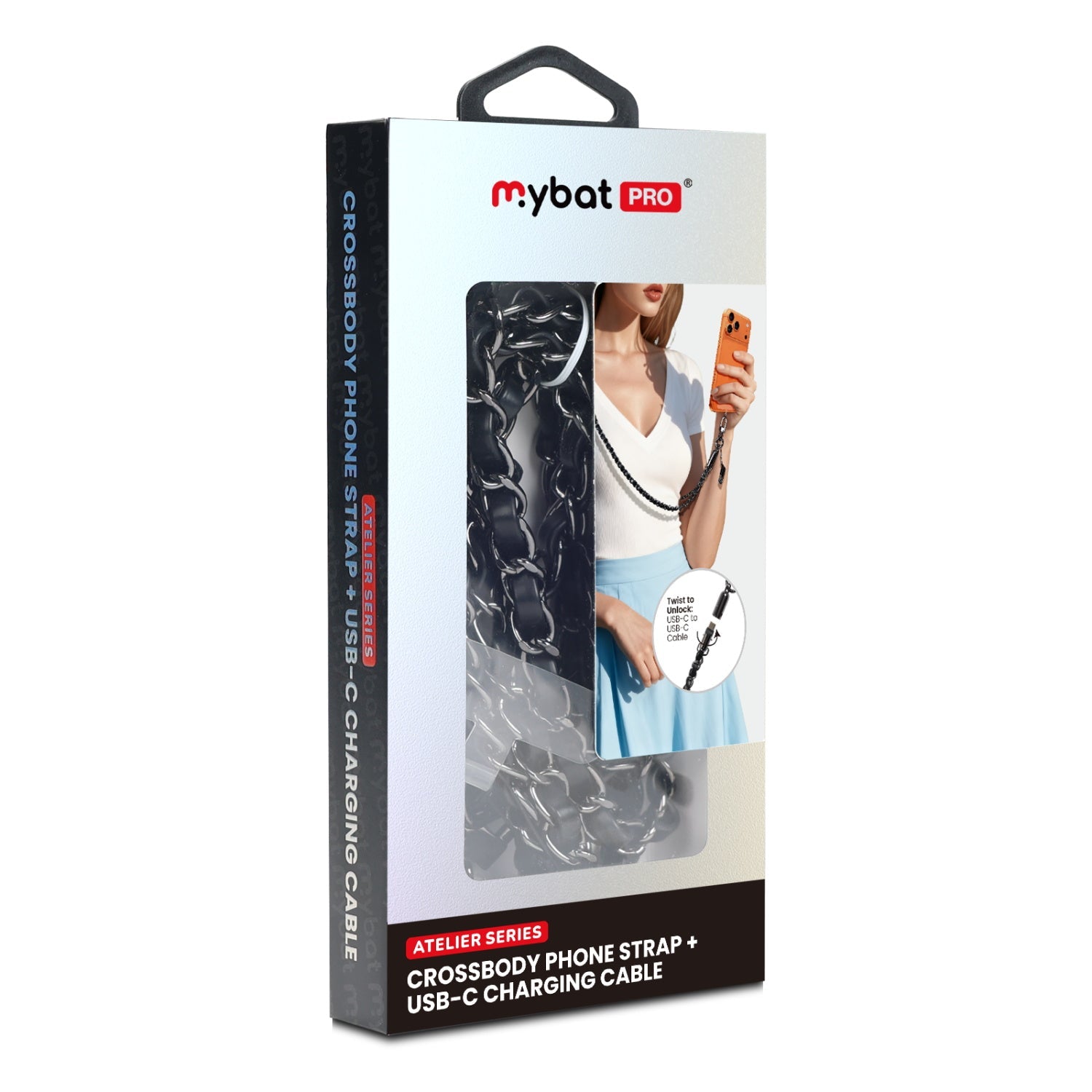 MyBat Pro Atelier Series 4.2FT Crossbody Strap + USB-C Charging Cable - Black / Black