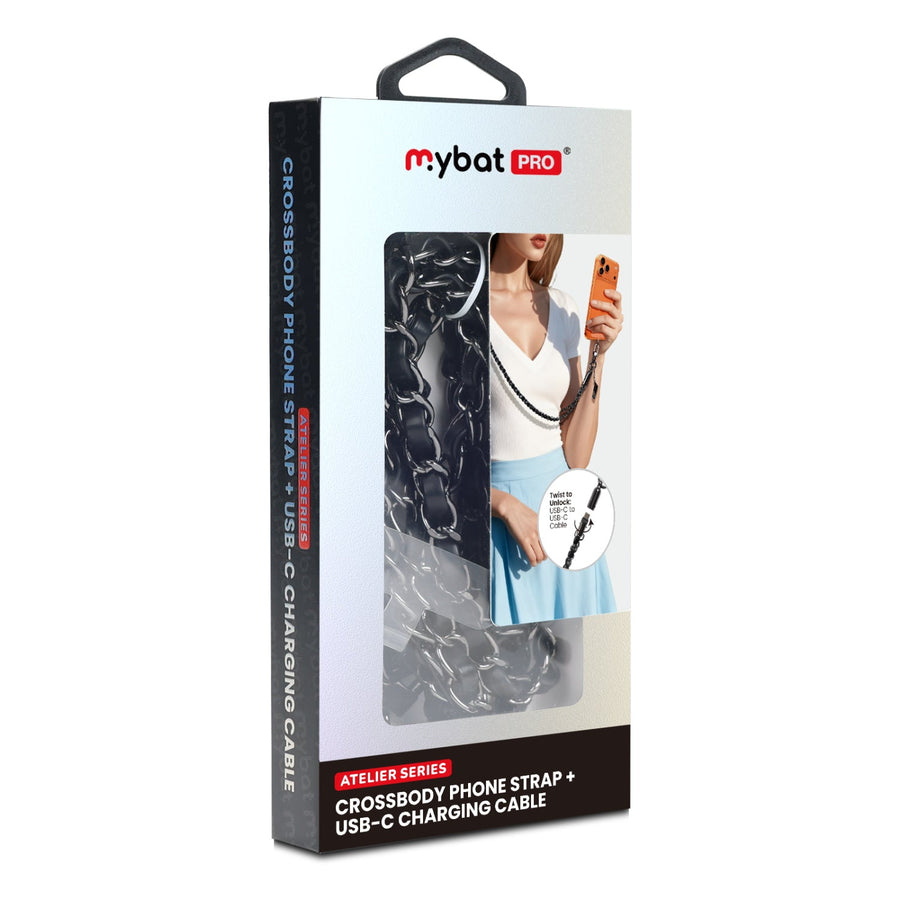 MyBat Pro Atelier Series 4.2FT Crossbody Strap + USB-C Charging Cable - Black / Black