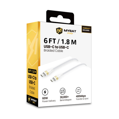 MyBat Pro 60W USB-C to USB-C Braided Charging Cable - 6FT - White - RCBCCMO20PW18-1.JPG
