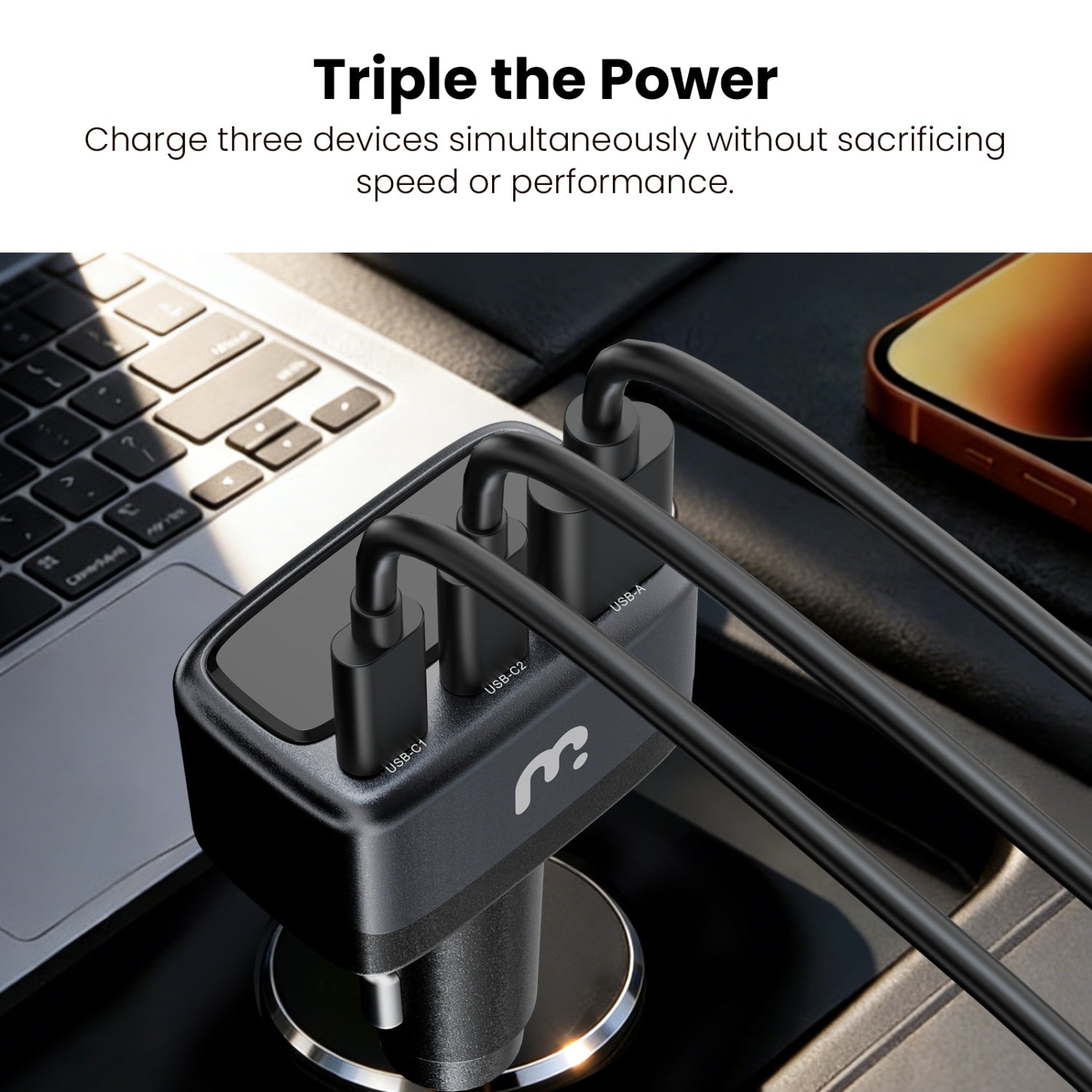 MyBat Pro 105W 3-Port Fast Car Charger with Digital Display - Black