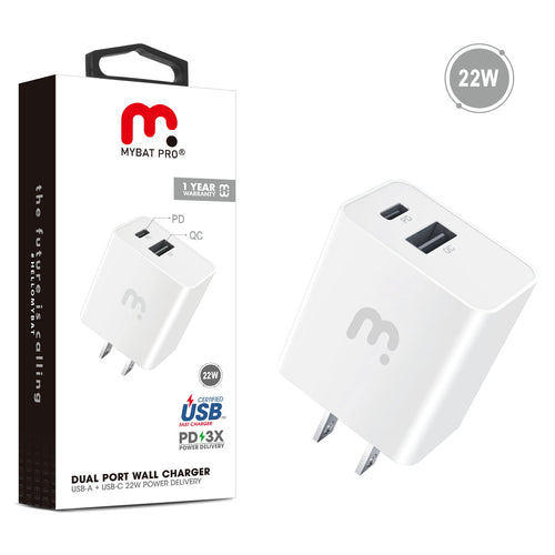 MyBat Pro Dual Port Fast Charging Power Delivery Wall Charger (22W) - White - RCGTRAC06W-1.jpg