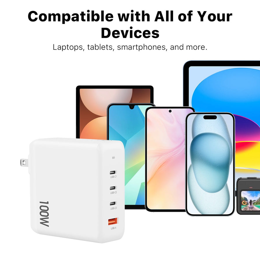 MyBat Pro 100W GaN 4-Port Foldable Wall Charger - White