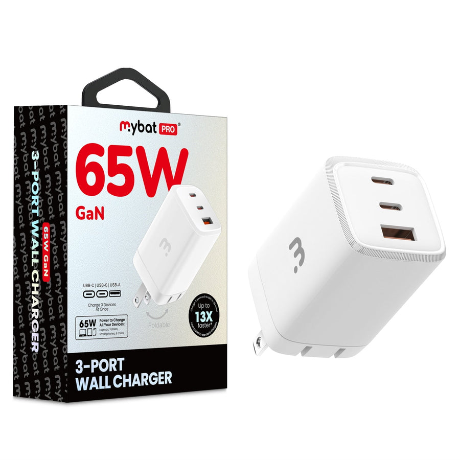 MyBat Pro 65W GaN 3 - Port Wall Charger – White