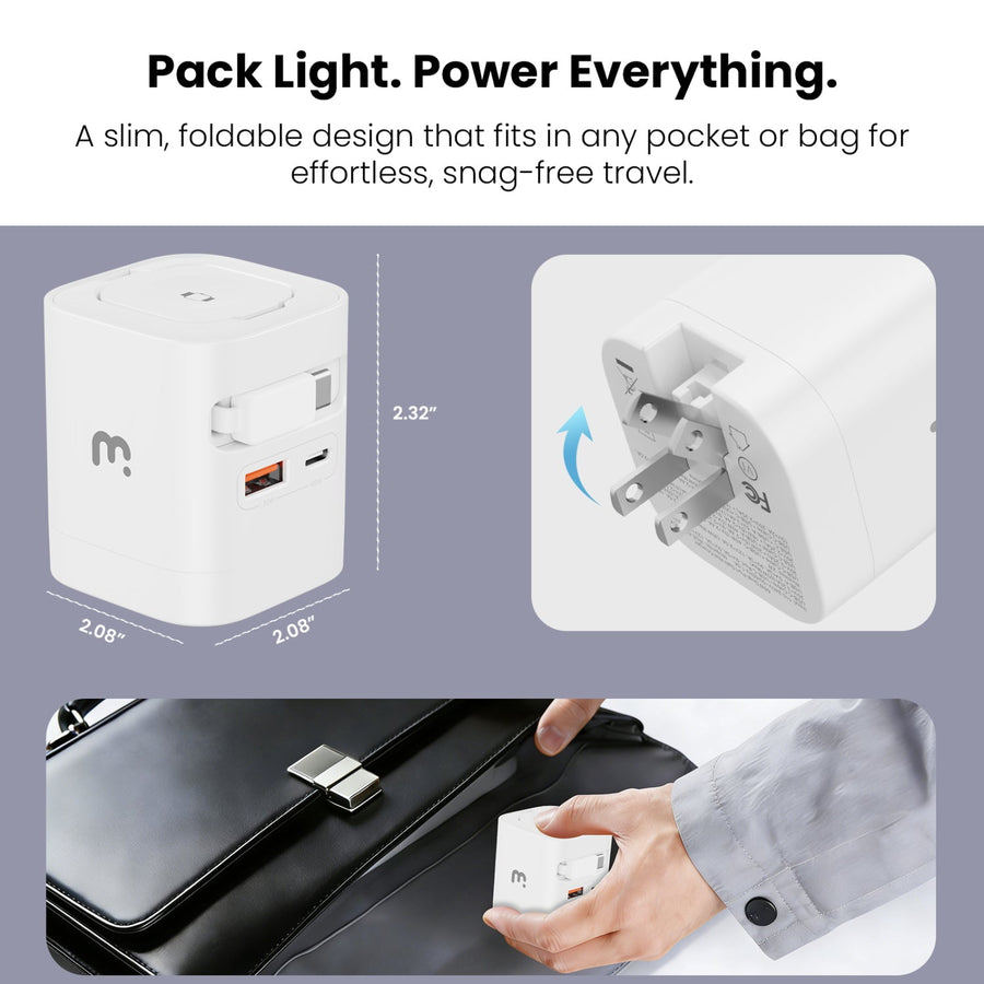 MyBat Pro 65W Dual-Port GaN Wall Charger + Built-In Smartwatch Charging & Retractable USB-C Cable - White