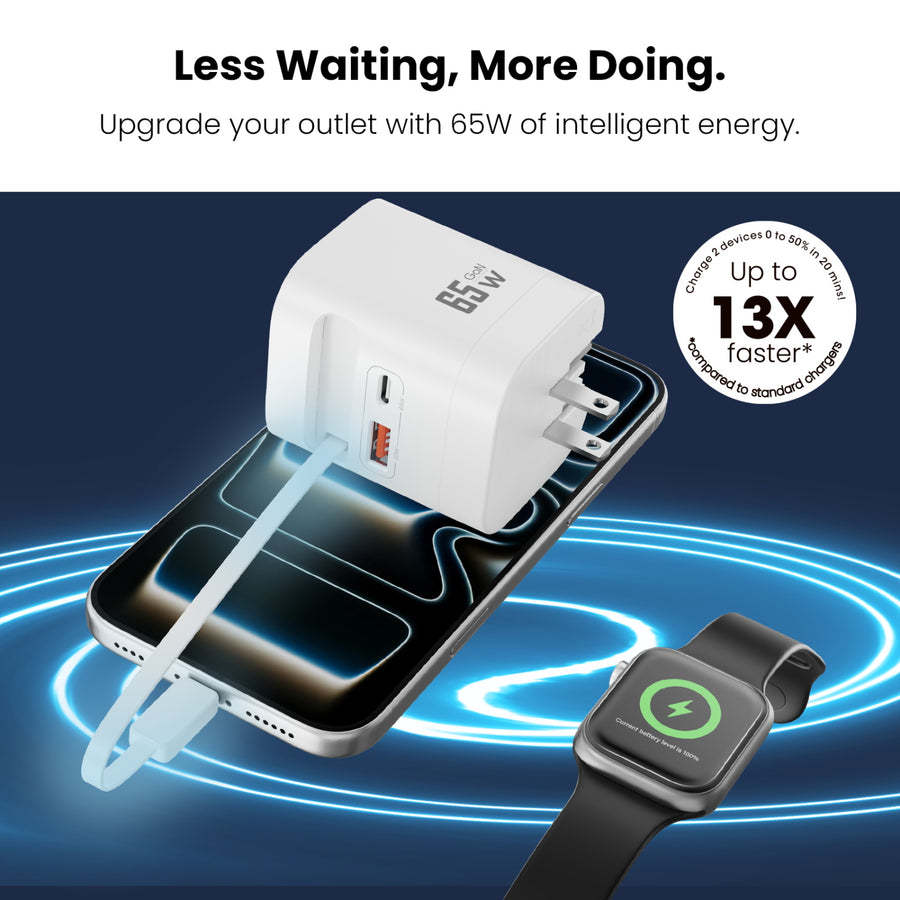 MyBat Pro 65W Dual-Port GaN Wall Charger + Built-In Smartwatch Charging & Retractable USB-C Cable - White - RCGTRAC41PW-6.jpg