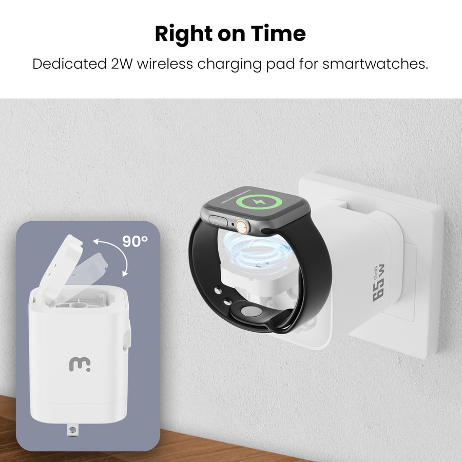 MyBat Pro 65W Dual-Port GaN Wall Charger + Built-In Smartwatch Charging & Retractable USB-C Cable - White - RCGTRAC41PW-9.jpg