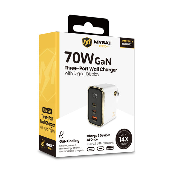 MyBat Pro 70W Three-Port Digital Display GaN Wall Charger - White - RCGTRAC62PW-1.JPG