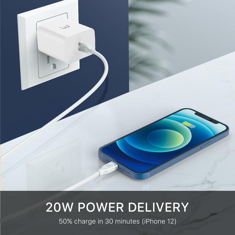 MyBat Pro 2-In-1 Fast Charging Power Delivery Wall Charger (20W) with USB-C to MFi Lightning Cable - White - RCGTRAFLCMO40W12-4.JPG
