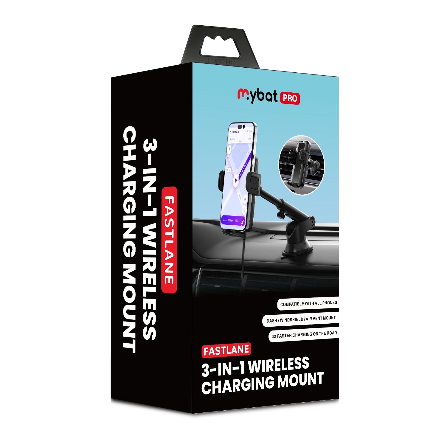 MyBat Pro FastLane 3-in-1 Wireless Charging Mount - Black