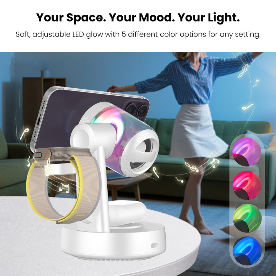 MyBat Pro Luna 5-in-1 MagSafe Wireless Charging Dock & Speaker with Lights - White - RCGWIRC28PW-11.jpg