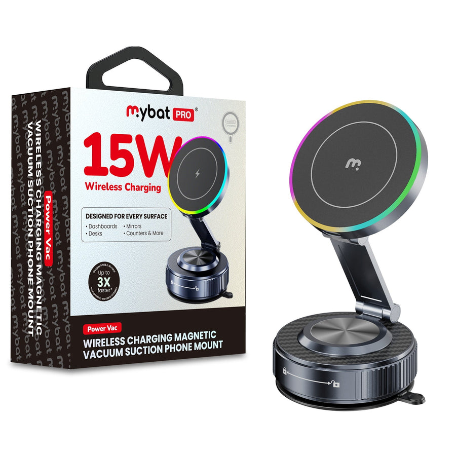 MyBat Pro PowerVac Wireless Charging Magnetic Vacuum Suction Phone Mount - Black