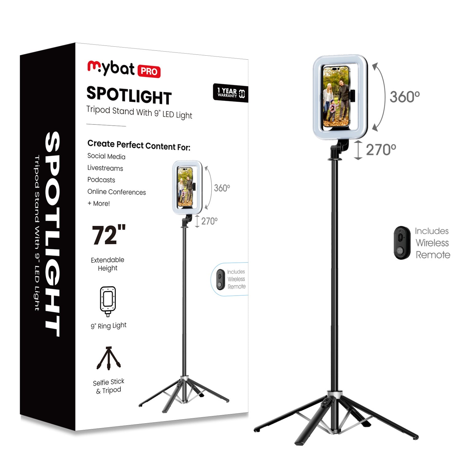 MyBat Pro Spotlight Tripod Aluminum Alloy Stand with LED Light - Black