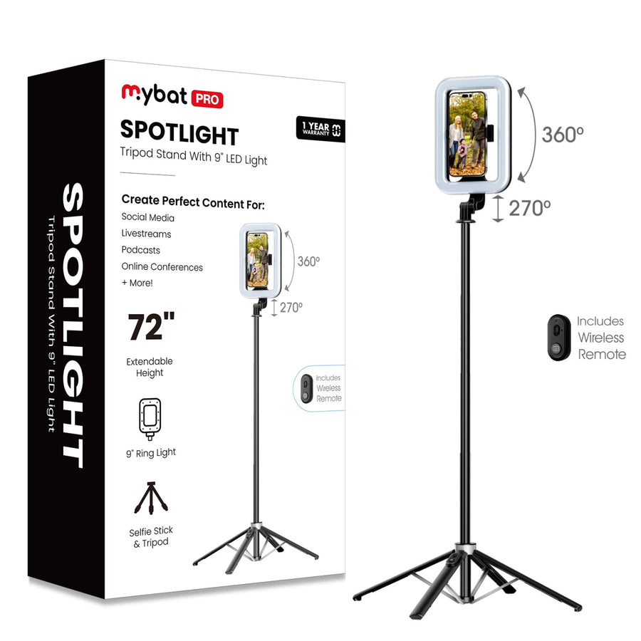MyBat Pro Spotlight Tripod Aluminum Alloy Stand with LED Light - Black