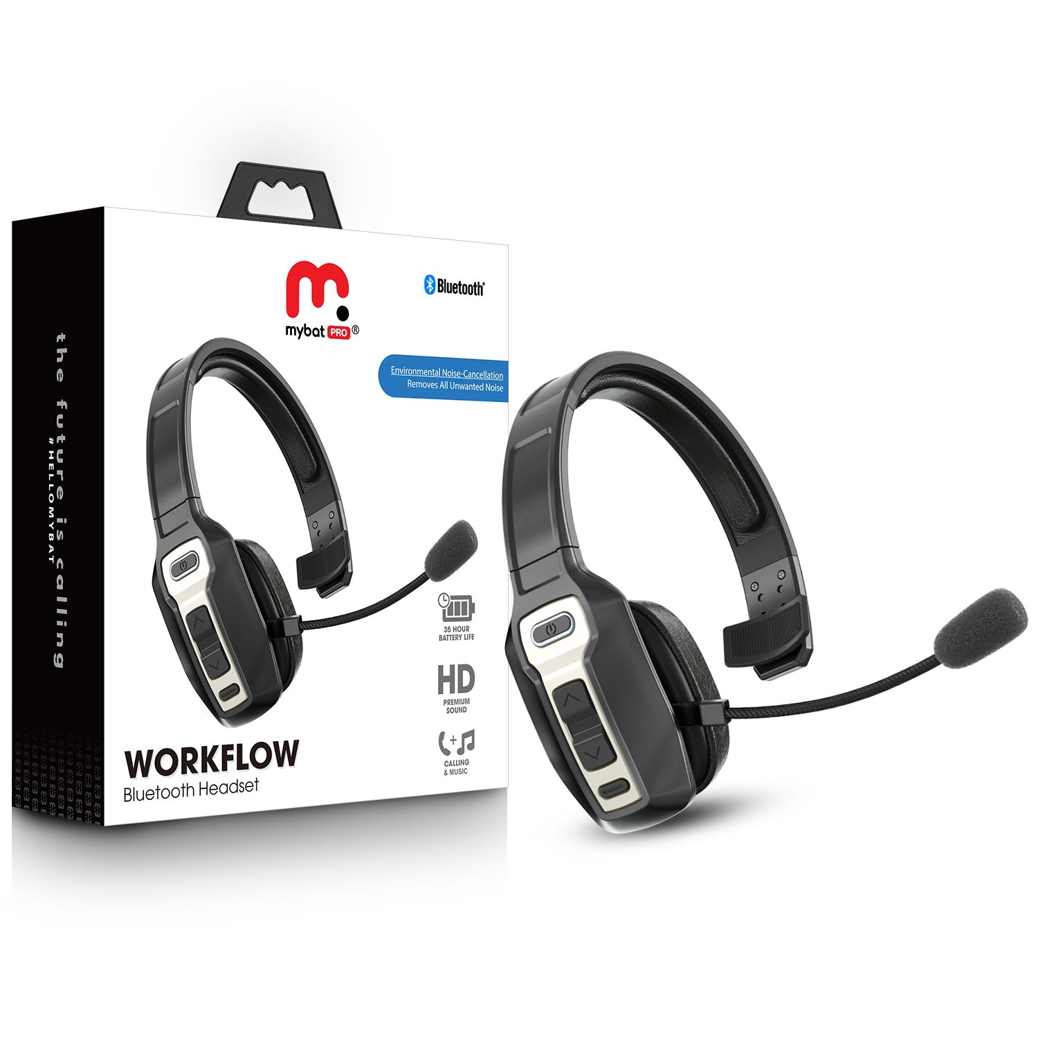 MyBat Pro WorkFlow Wireless Headset with Noise Cancelling Microphone - Black