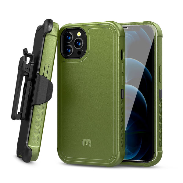MyBat Pro Antimicrobial Maverick Series Case with Holster and Tempered Glass for Apple iPhone 12 / 12 Pro (6.1) - Army Green / Black - RIP12PCS3NXS004-1.JPG