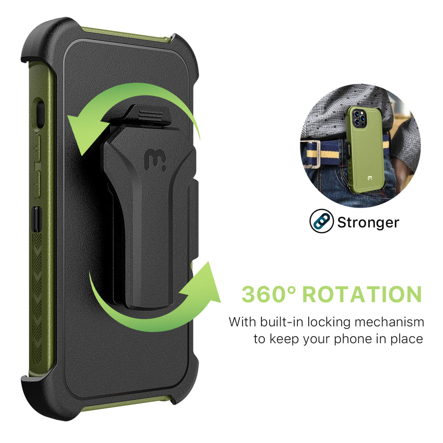 MyBat Pro Antimicrobial Maverick Series Case with Holster and Tempered Glass for Apple iPhone 12 / 12 Pro (6.1) - Army Green / Black - RIP12PCS3NXS004-14.JPG