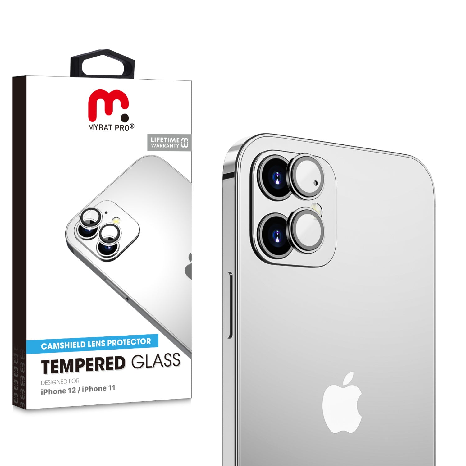 MyBat Pro Tempered Glass CamShield Lens Protector for Apple iPhone 12/iPhone 12 mini / 11 - Silver