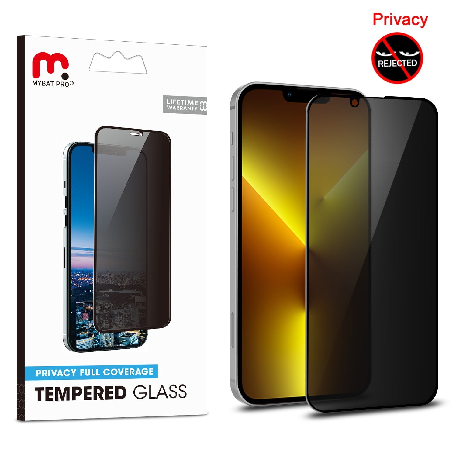 MyBat Pro Privacy Full Coverage Tempered Glass Screen Protector for Apple iPhone 17e / 16e / 14 / 13 Pro / 13 - Black