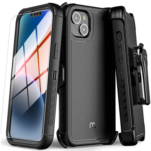 MyBat Pro Maverick Series Case w/ Holster and Tempered Glass for Apple iPhone 17e / 16e / 14 / 13 - Black - RIP14CS3NXS001-2.jpg