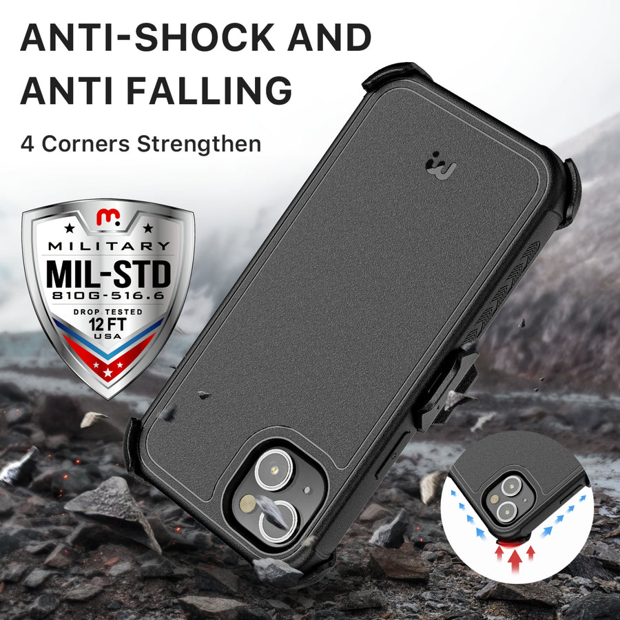 MyBat Pro Maverick Series Case w/ Holster and Tempered Glass for Apple iPhone 17e / 16e / 14 / 13 - Black - RIP14CS3NXS001-4.jpg