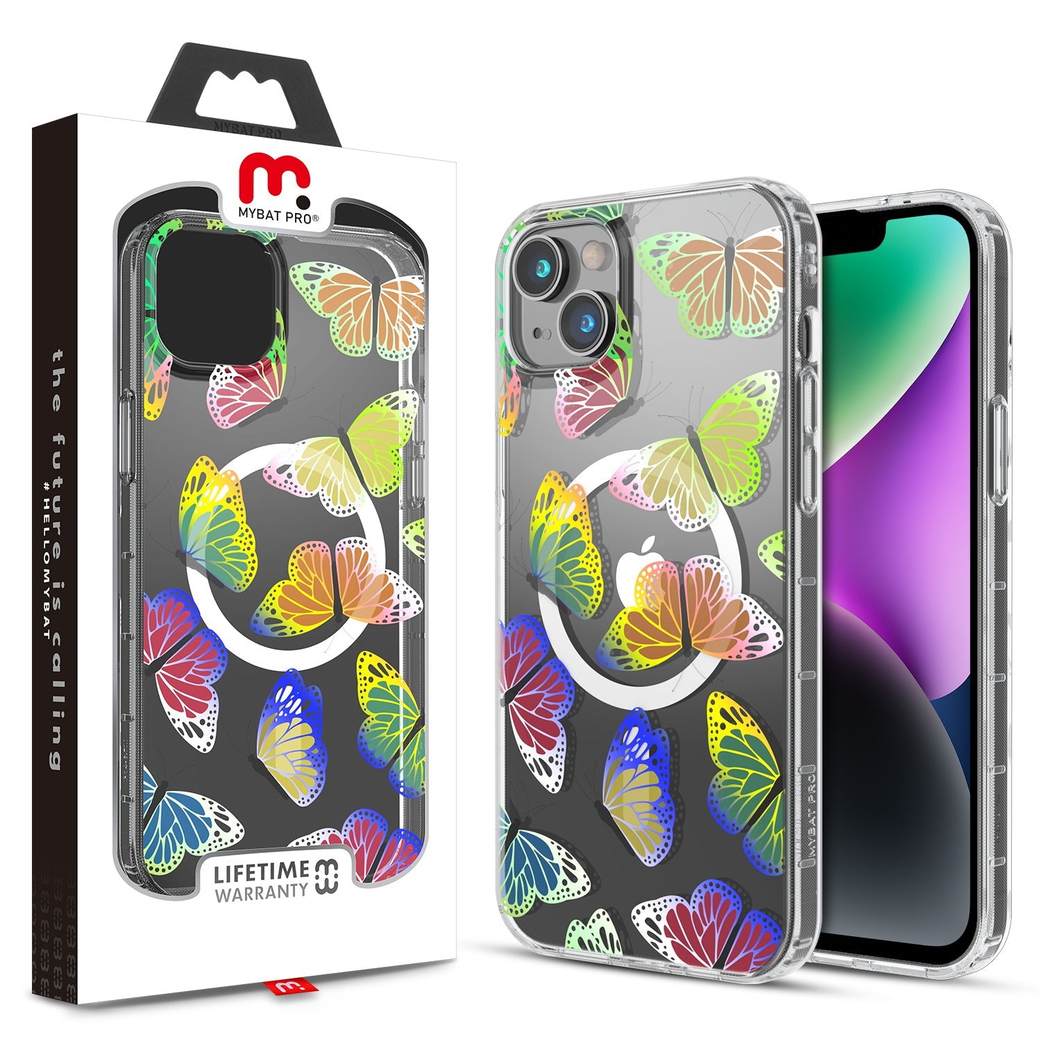MyBat Pro Mood Series MagSafe Case for Apple iPhone 17e / 16e / 14 / 13 - Neon Butterflies