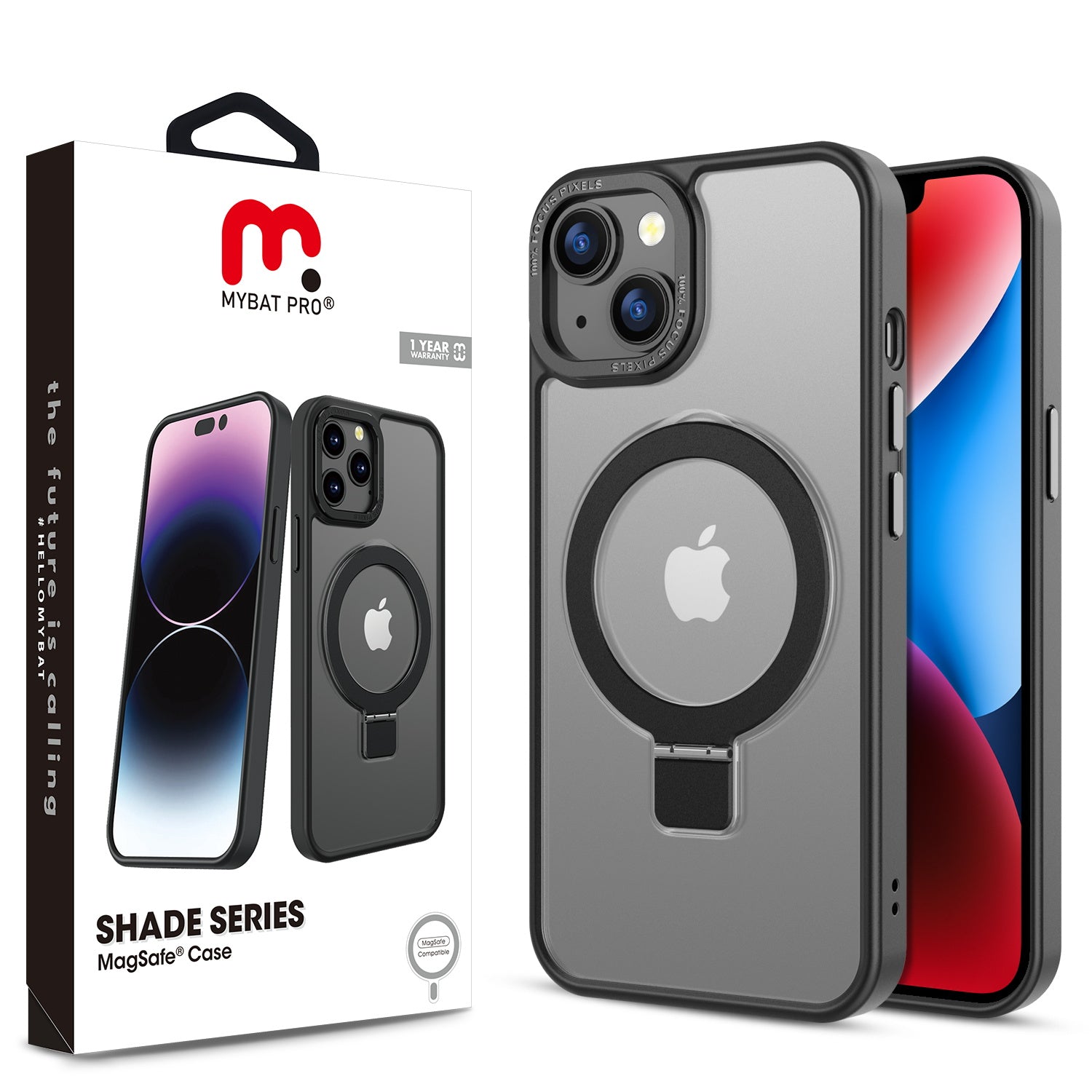 MyBat Pro Shade Series Case w/ MagSafe Ring Stand for Apple iPhone 17e / 16e / 14 / 13 - Black