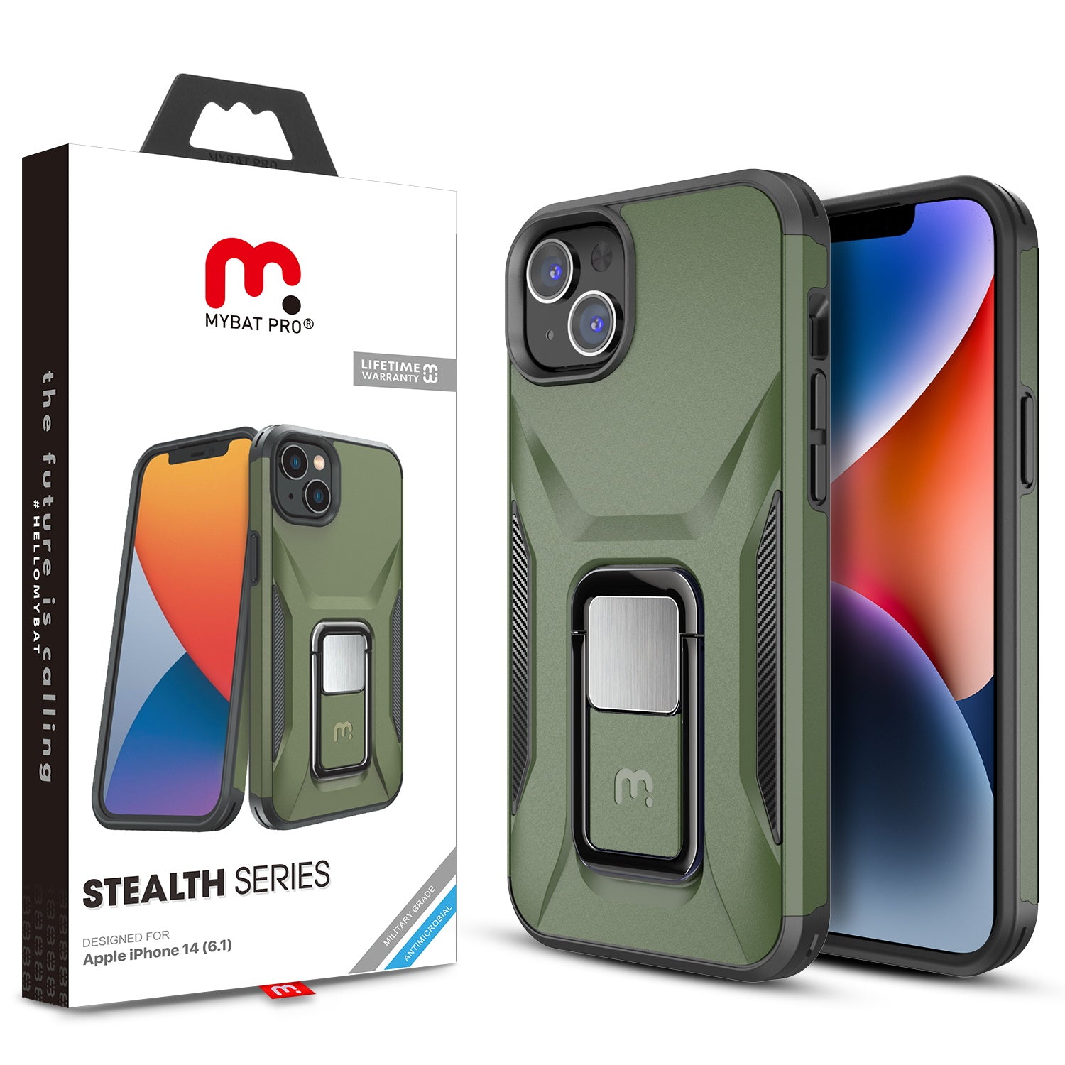 MyBat Pro Antimicrobial Stealth Series (with Stand) for Apple iPhone 17e / 16e / 14 / 13 - Army Green / Black